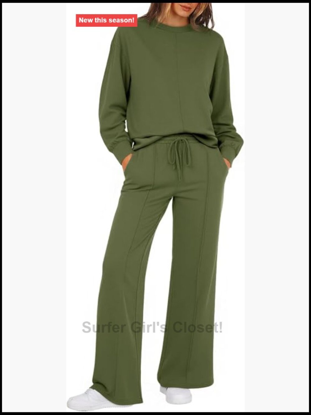 2 Piece Lounge Set Long Sleeve Top Wide Leg Pants Tracksuit
